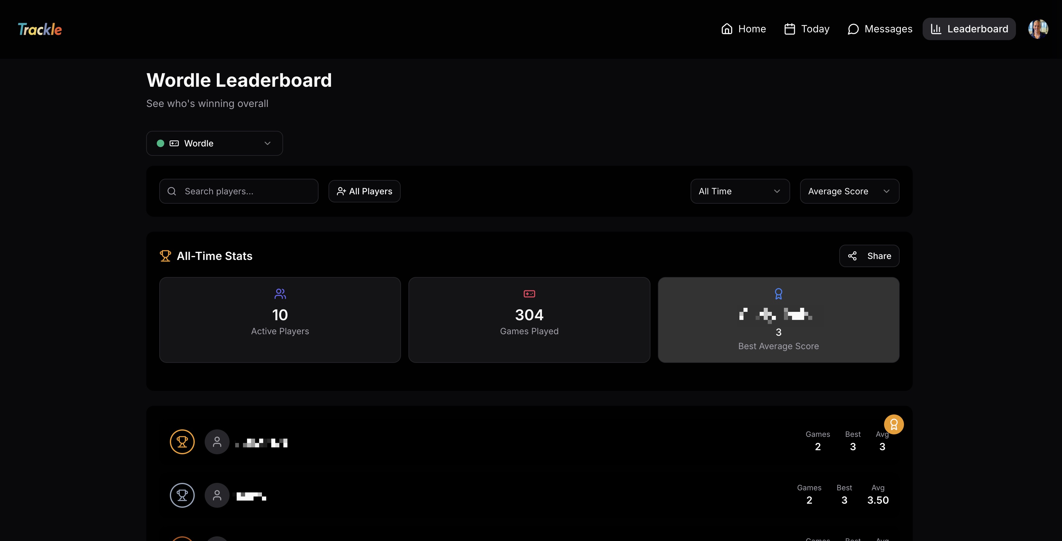 Trackle Leaderboard