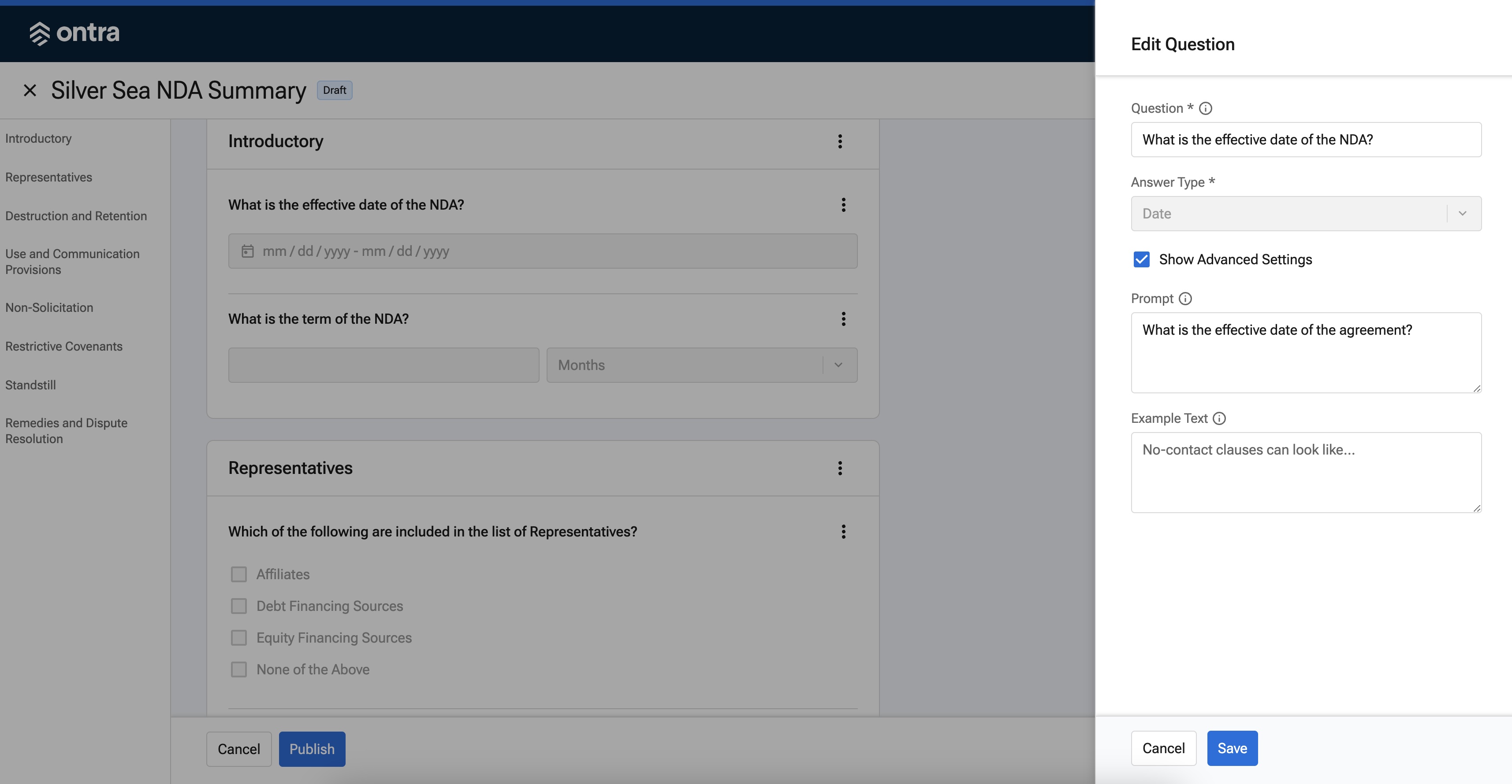 A completed contract summary for a term sheet